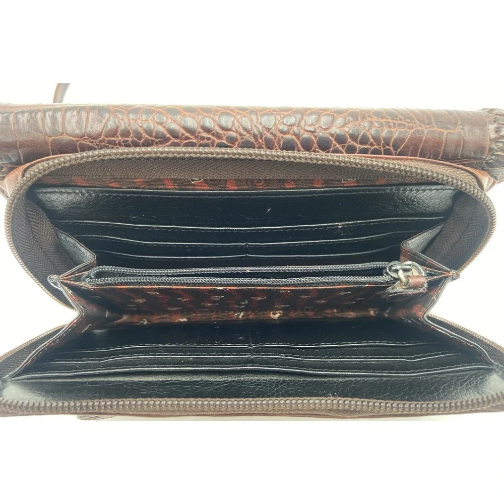 BRIGHTON Vintage Crossbody Purse Wallet Black Brown Leather Strap Travel Clutch